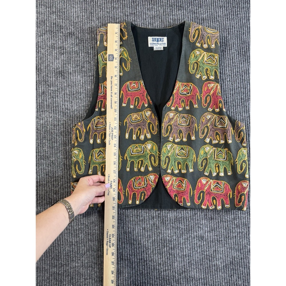 SOHO COMPAGNIE Black Multicolor Elephant Embroidered Vest Size M - Picture 7 of 8